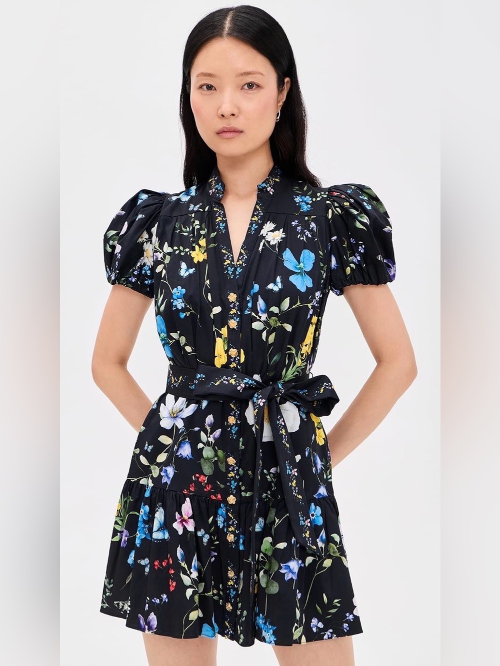 Alice + Olivia Cora Floral Tiered Mini Shirt Dress โ Approx. XS - Picture 3 of 14